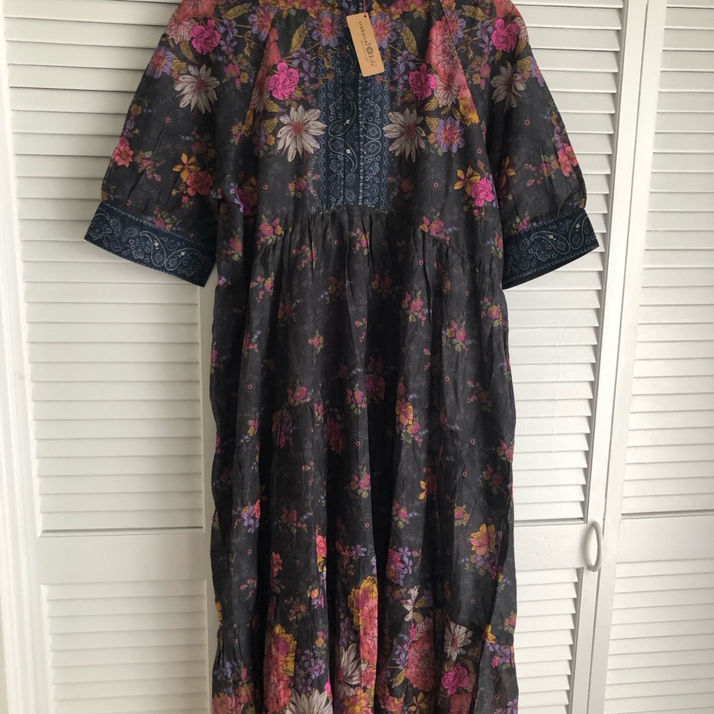 NATURAL LIFE Black Floral Maxi Dress with Pink and Yellow Accents